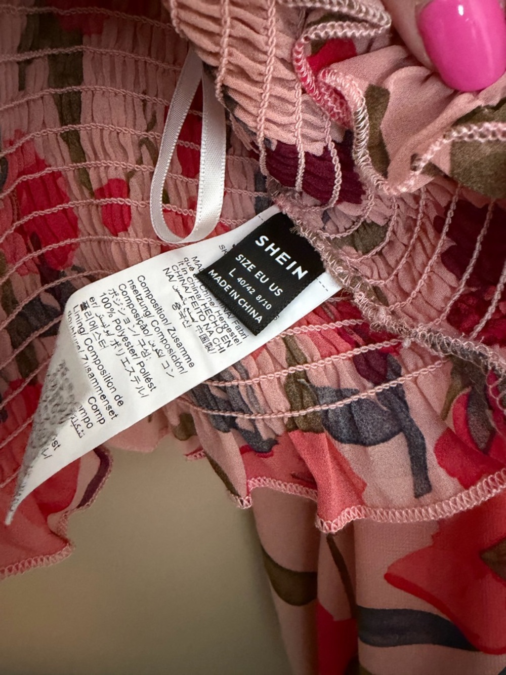SHEIN Pink Floral Smocked Long Sleeve Crop Top - Picture 3 of 3